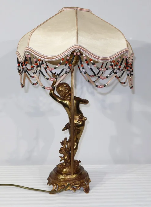 SPELTER LAMP WITH  CHERUB FLUTIST