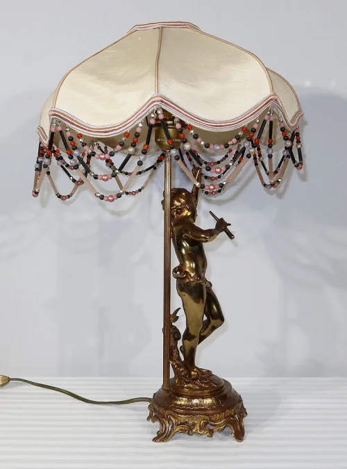 SPELTER LAMP WITH  CHERUB FLUTIST