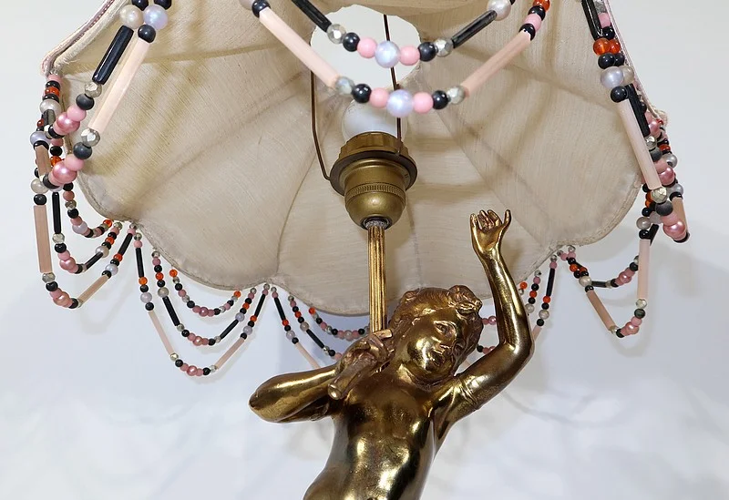SPELTER LAMP WITH  CHERUB FLUTIST