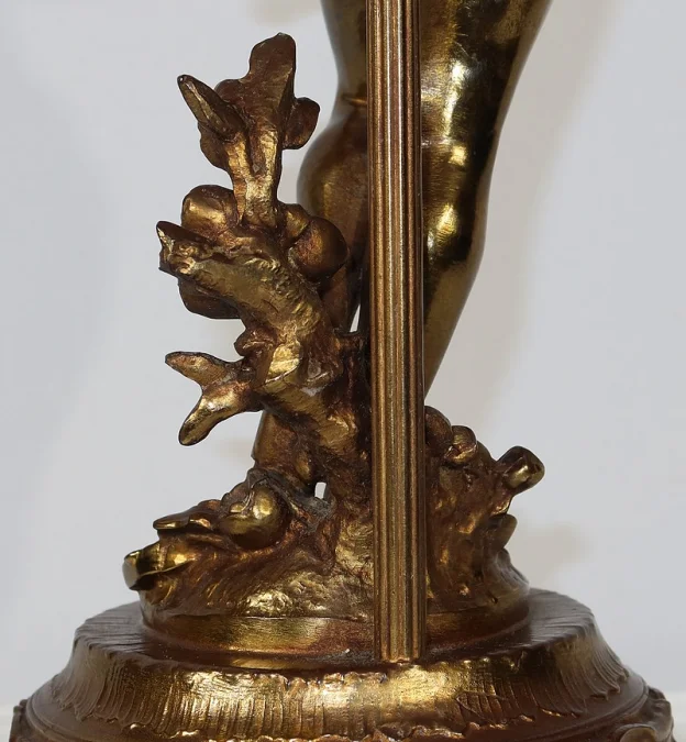 SPELTER LAMP WITH  CHERUB FLUTIST