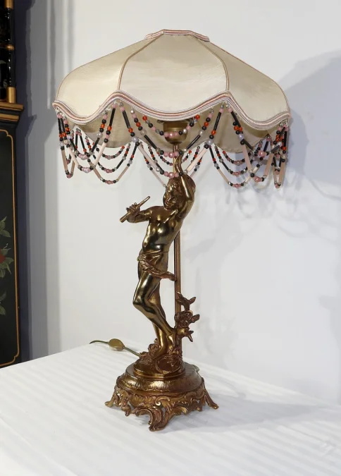 SPELTER LAMP WITH  CHERUB FLUTIST