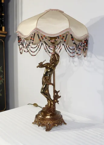 SPELTER LAMP WITH  CHERUB FLUTIST