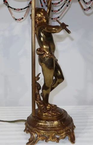 SPELTER LAMP WITH  CHERUB FLUTIST