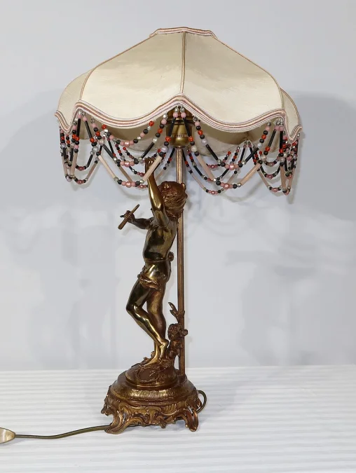 SPELTER LAMP WITH  CHERUB FLUTIST