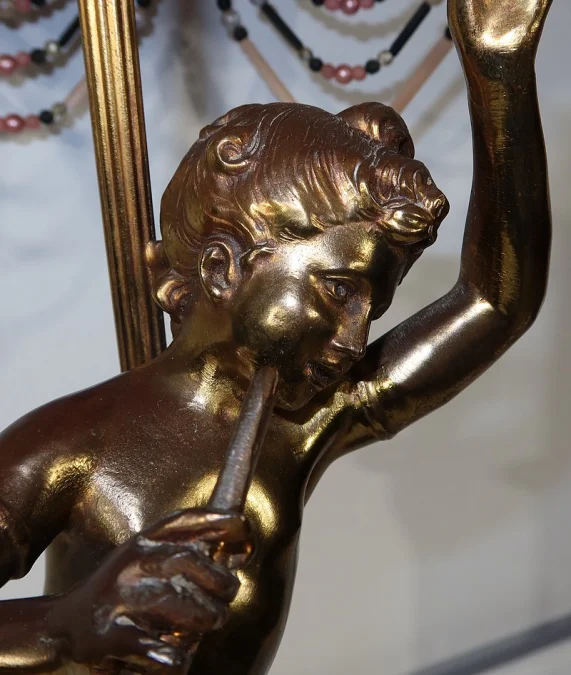 SPELTER LAMP WITH  CHERUB FLUTIST