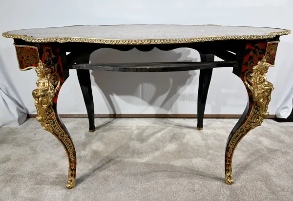 Table d’Apparat Violonée en Poirier Noirci, style Boulle, époque Napoléon III – Milieu XIXe