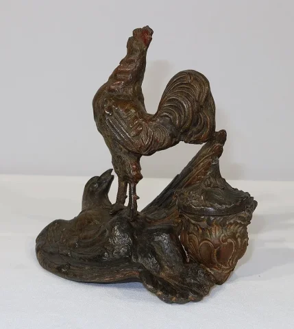 Encrier en Régule patiné « Le Coq Patriotique » - Fin XIXe
