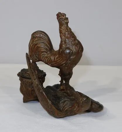 Encrier en Régule patiné « Le Coq Patriotique » - Fin XIXe