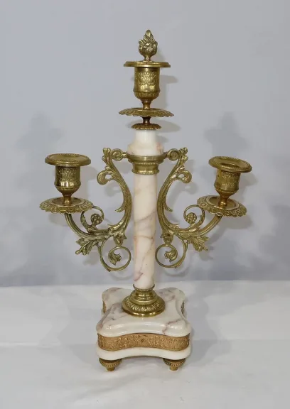Ensemble de Cheminée en Marbre et Bronze, style Louis XVI – XIXe