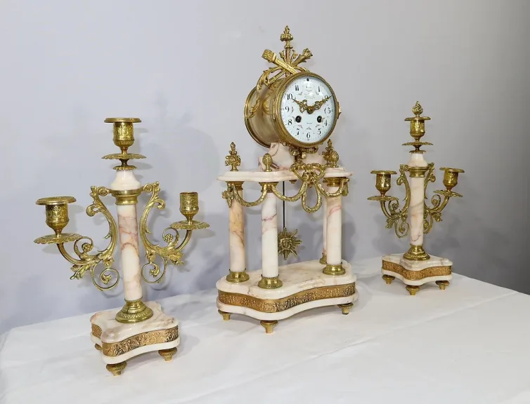 Ensemble de Cheminée en Marbre et Bronze, style Louis XVI – XIXe