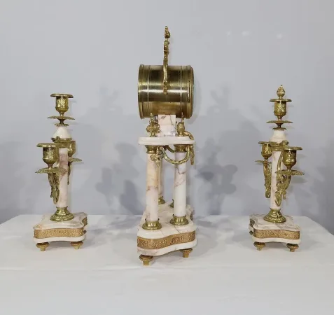 Ensemble de Cheminée en Marbre et Bronze, style Louis XVI – XIXe