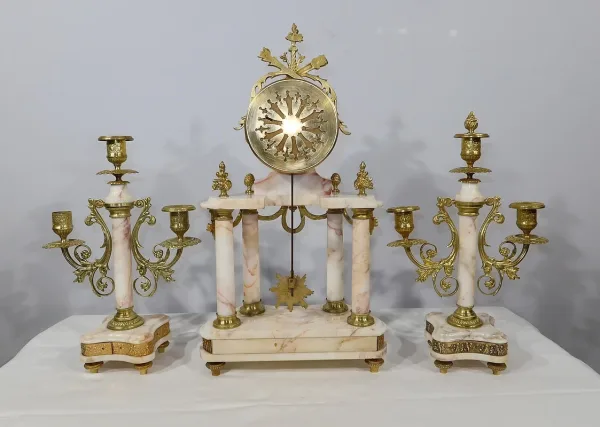 Ensemble de Cheminée en Marbre et Bronze, style Louis XVI – XIXe