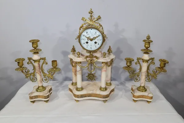 Ensemble de Cheminée en Marbre et Bronze, style Louis XVI – XIXe