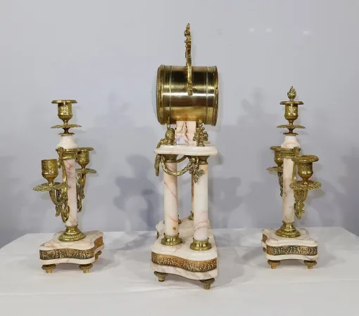 Ensemble de Cheminée en Marbre et Bronze, style Louis XVI – XIXe