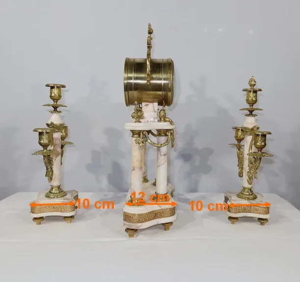 Ensemble de Cheminée en Marbre et Bronze, style Louis XVI – XIXe