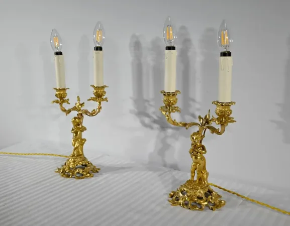 PAIR OF GILT BRONZE CANDELABRA