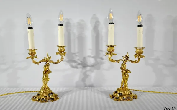 PAIR OF GILT BRONZE CANDELABRA