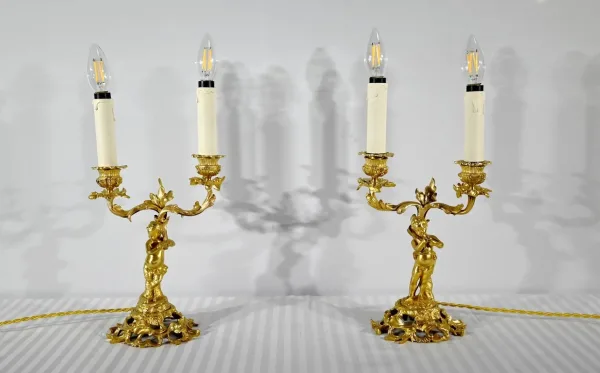 PAIR OF GILT BRONZE CANDELABRA