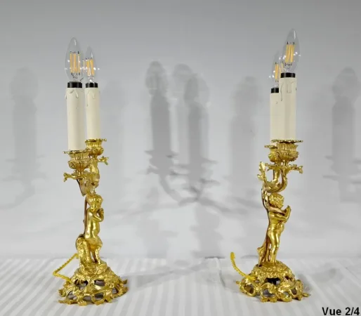 PAIR OF GILT BRONZE CANDELABRA
