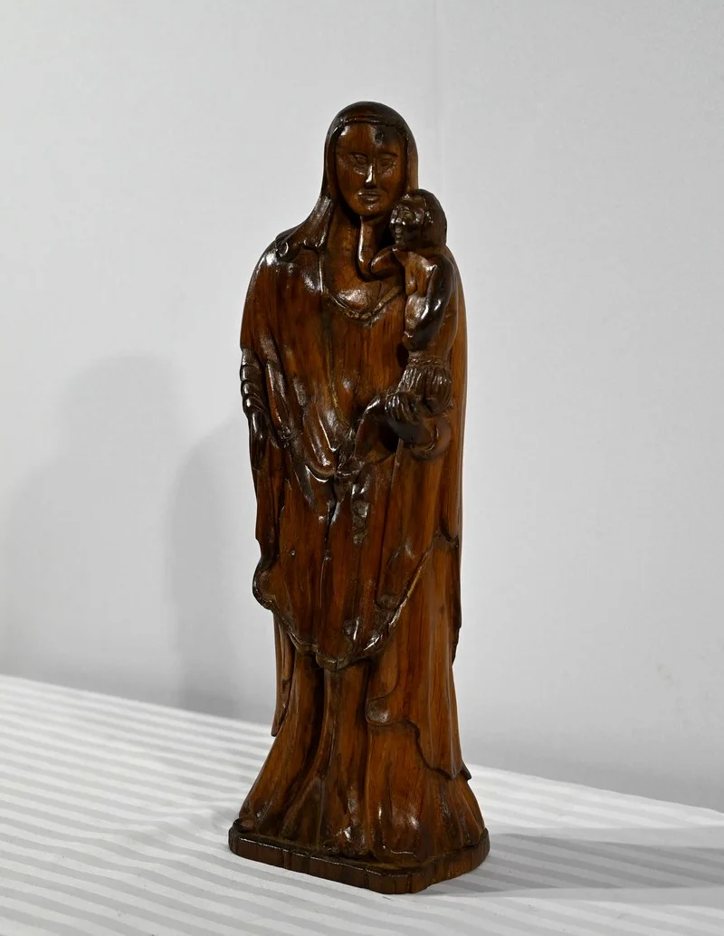 HOUTEN STANDBEELD VAN DE MAAGD EN KIND