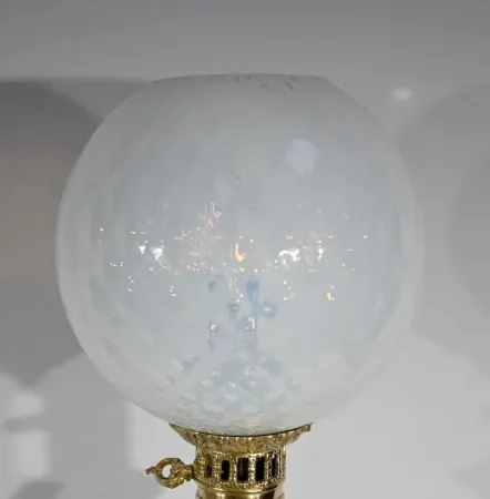 PAIR OF OPALINE AND BRONZE LAMPS