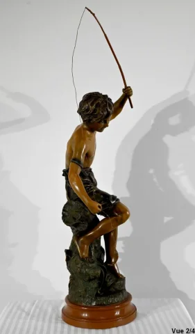 Important Régule « Le Pêcheur à la Ligne », signé S.Kindsburger – Début XXe