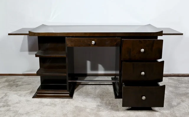 Ensemble Bureau et Fauteuil en Sycomore, Attribué à Hugues Chevalier – 1980