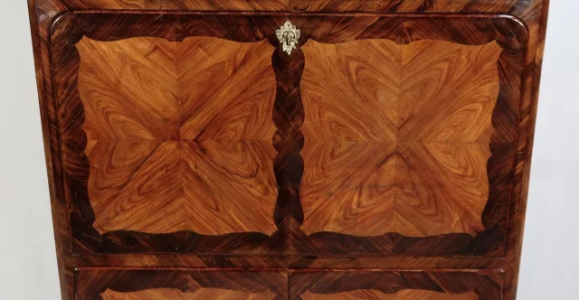 Rare et Exceptionnel Meuble Secrétaire en bois précieux, estampillé J. Popsel, Louis XV - XVIIIe