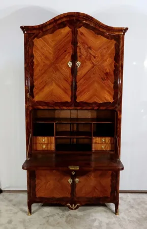 Rare et Exceptionnel Meuble Secrétaire en bois précieux, estampillé J. Popsel, Louis XV - XVIIIe