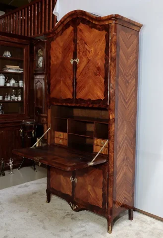 Rare et Exceptionnel Meuble Secrétaire en bois précieux, estampillé J. Popsel, Louis XV - XVIIIe