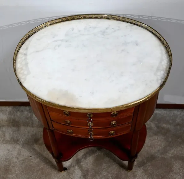 Table chiffonnière Tambour en Acajou, époque Louis XVI – 2ème partie du XVIIIe