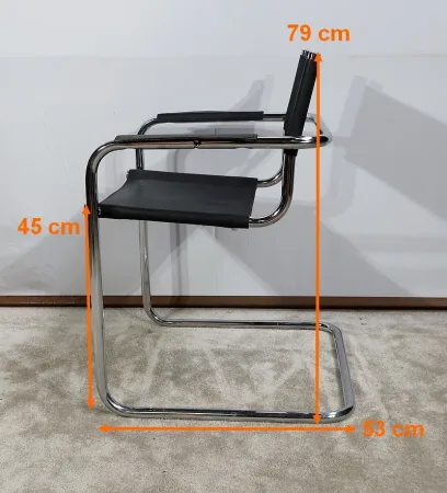 Fauteuil en Métal Chromé et Cuir noir, d'après M. Breuer - 1970