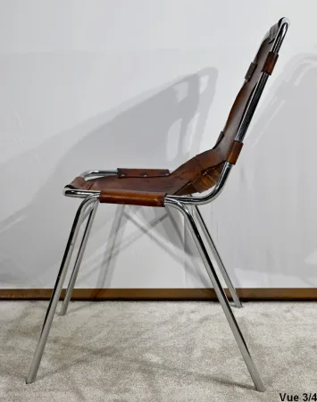 Chaise en Métal et Cuir, par C.Perriand pour les Arcs – 1960