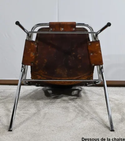 Chaise en Métal et Cuir, par C.Perriand pour les Arcs – 1960