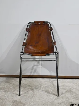 Chaise en Métal et Cuir, par C.Perriand pour les Arcs – 1960