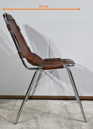 Chaise en Métal et Cuir, par C.Perriand pour les Arcs – 1960