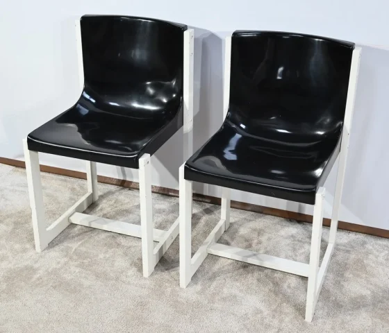 Paire de Chaises en Bois Laqué, signées P.Gautier -1960