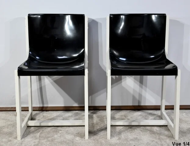 Paire de Chaises en Bois Laqué, signées P.Gautier -1960