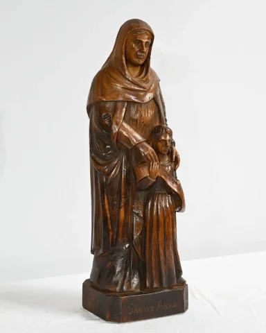 Statue de Sainte Anne en Frêne, signée E.Le Neuthier – Milieu XIXe