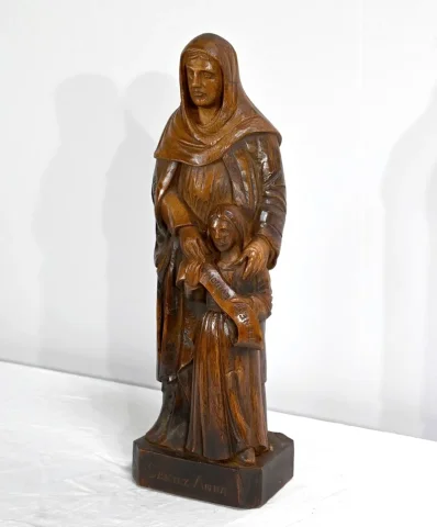 Statue de Sainte Anne en Frêne, signée E.Le Neuthier – Milieu XIXe
