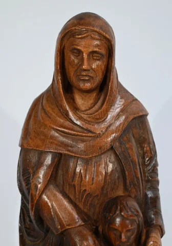 Statue de Sainte Anne en Frêne, signée E.Le Neuthier – Milieu XIXe