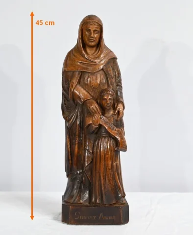 Statue de Sainte Anne en Frêne, signée E.Le Neuthier – Milieu XIXe