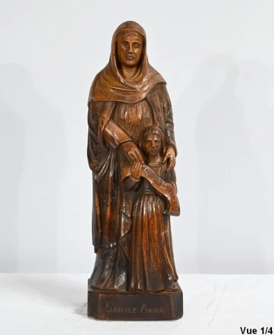 Statue de Sainte Anne en Frêne, signée E.Le Neuthier – Milieu XIXe