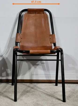 Paire de Chaises en Métal et Cuir, d’après C.Perriand pour les Arcs – 1960