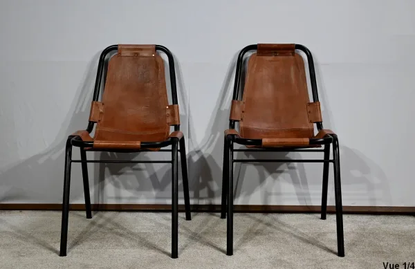 Paire de Chaises en Métal et Cuir, d’après C.Perriand pour les Arcs – 1960