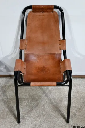 Paire de Chaises en Métal et Cuir, d’après C.Perriand pour les Arcs – 1960