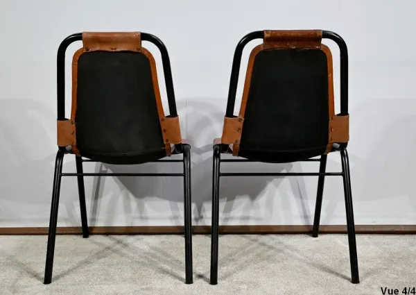Paire de Chaises en Métal et Cuir, d’après C.Perriand pour les Arcs – 1960