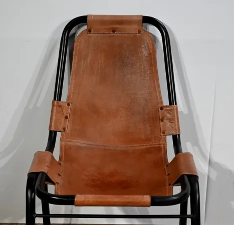 Paire de Chaises en Métal et Cuir, d’après C.Perriand pour les Arcs – 1960