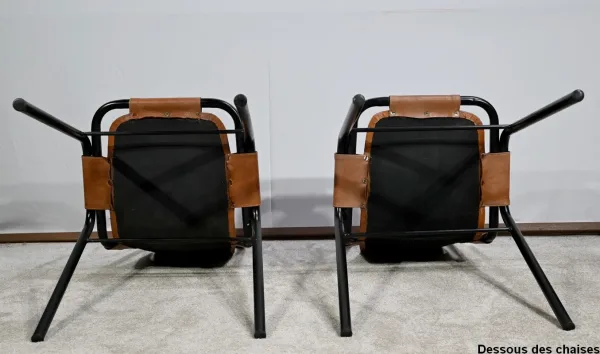Paire de Chaises en Métal et Cuir, d’après C.Perriand pour les Arcs – 1960