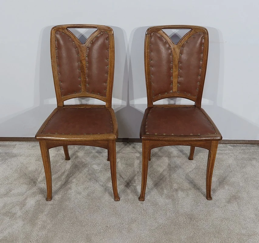 Paire de Chaises en Noyer, École de Nancy, Art Nouveau – 1900